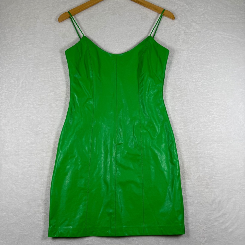 Amanda Uprichard Emilee Faux Leather Mini Dress Green Sleeveless Sweetheart S